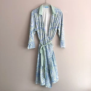 J McLaughlin Womens Catalina Cloth Wrap Dress Size XL 3/4 Sleeve Blue Yellow - Picture 1 of 11