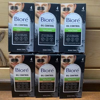 6 Biore Oil Control Charcoal Pore Strips for Men Blackhead Removal 4 Count Pack - Image 1 of 2
