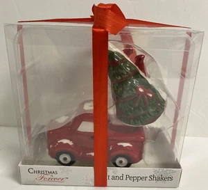 Red Truck With Christmas tree SALT AND PEPPER SHAKERS Kindred Hearts New - Picture 1 of 5