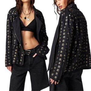 Free People Chelsea Coin Moto Jacke schwarz Gr. M Oversized Slouchy - RAR Unikat - Bild 1 von 15