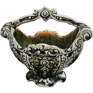 Antique French Majolica Green and Brown Decorative Ceramic Vase - Picture 1 of 5