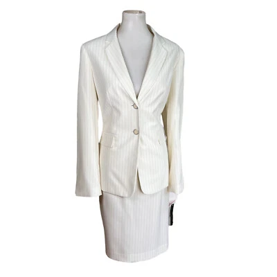 Traje Falda John Meyer Poliéster Talla 10 Blanco A Rayas Cuello Muesca 2 Piezas Nuevo Foto 1 de 4