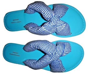 URBAN OUTFITTERS Criss-Cross Slip-on Flat Slippers Blue White Stripes Size 6 - Picture 1 of 5