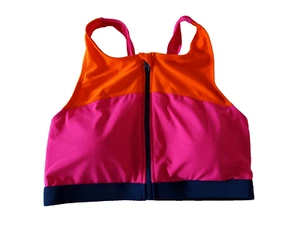 George UK 14 Multi Colour Block Zip Front Racerback Padded Sports/Gym Bra Top - Picture 1 of 3
