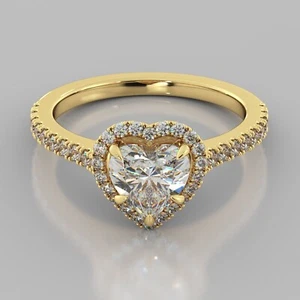 1.25 Ct Heart Shape Created Diamond 14K Yellow Gold Finish Halo Engagement Ring - Picture 1 of 4