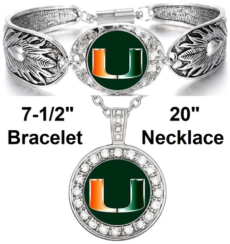 Miami Hurricanes Special Womens Sterling Silver Necklace Bracelet Set D3D18 Cover