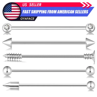 1x Silver Stainless Steel Industrial Barbell Straight Bar Cartilage Piercing 14G - Image 1 of 4