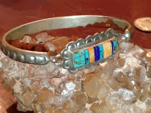 Bracelet bracelet bracelet azurite en argent sterling et huître turquoise signé JJH - Photo 1/12