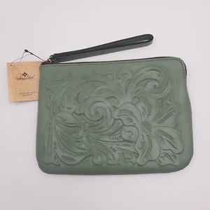 Neu mit Etikett Patricia Nash Handgelenktasche/Clutch Cassini verziertes Leder, Farbe Salbeigrün - Bild 1 von 20