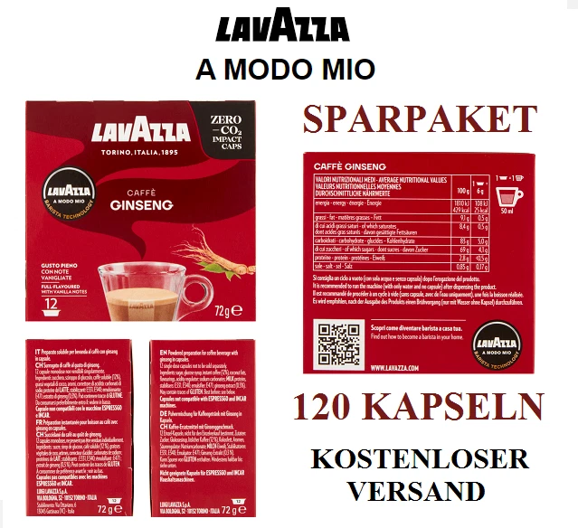 120 KAPSELN KAFFEE LAVAZZA A MODO MIO GINSENG ITALIENISCHER ESPRESSO KAFFEE - Bild 1 von 4
