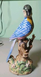 Andrea Sadek Parrot Figure Hand Painted Blues & Yellows  11”  - Picture 1 of 13