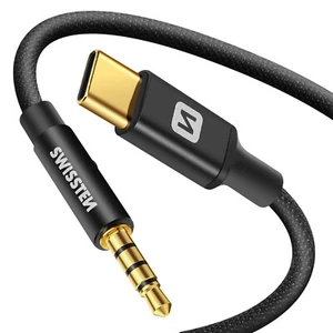 Cavo jack 3,5 mm verso USB-C, adattatore audio Swissten nero 1 metro e 50 - Zdjęcie 1 z 6
