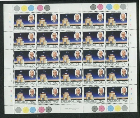 1988 Barbados Postage Stamps #735-738 Full Sheets Set- Harry Bayley Obsveratory Cover