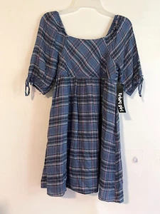 Trixxi Girl Size Large Blue Plaid Dress 3/4 Sleeves Completely Lined NEW - Picture 1 of 5