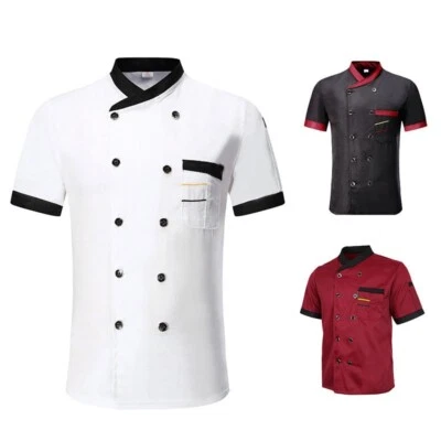 Giacca cuoco manica corta camicia hotel cameriere cucina uniforme donna uomo unisex - Immagine 1 di 4