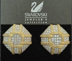 Vintage Swarovski Jeweler's Collection Gold tone Pave Crystal Clip-on Earrings - Picture 1 of 4
