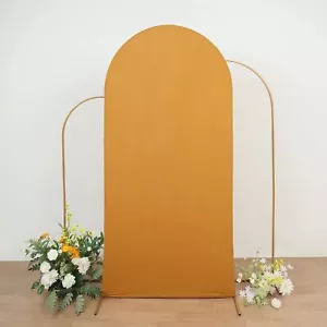 7 ft GOLD Matte Fitted Spandex Round Top Arch Backdrop STAND COVER Party - Picture 1 of 8