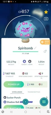 Pokemon Trade Go Shiny Spiritomb registrado/no registrado RARO Foto 1 de 2