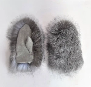Handgefertigte Silberfuchs Pelzhandschuhe mit Wollmantelstoff und Fleecefutter - Bild 1 von 4