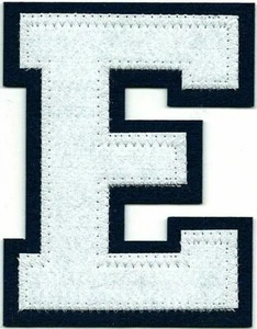 3 1/4" Tall White Navy Blue Block Letterman's Letter E Felt Patch - Picture 1 of 1