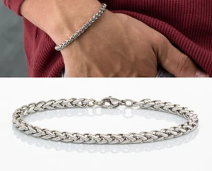 bracciale da uomo in acciaio inox braccialetto con catena a maglia intrecciato - Foto 1 di 5