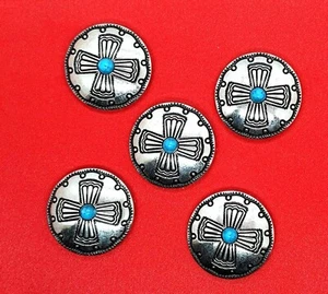 Southwest Style Cross Conchos 1 1/8" Five Count Blue Center - Picture 1 of 3