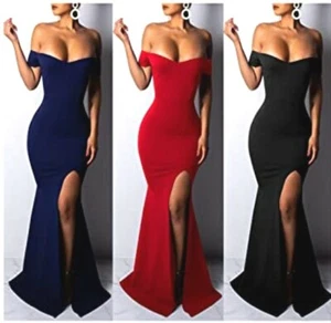 Elegant Side Split Slim Waist Bare Shoulders Sweet Maxi Evening Dress Dress  - Picture 1 of 15