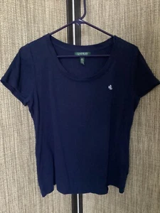 Lauren Ralph Lauren Navy Basic Scoop Neck Logo Tee Women’s Size L - Picture 1 of 4