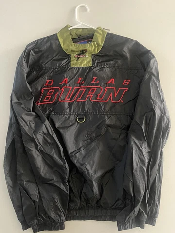 Vintage Dallas Burn Jacket Mens Large Black Soccer Futbol MLS Pro Player Cover