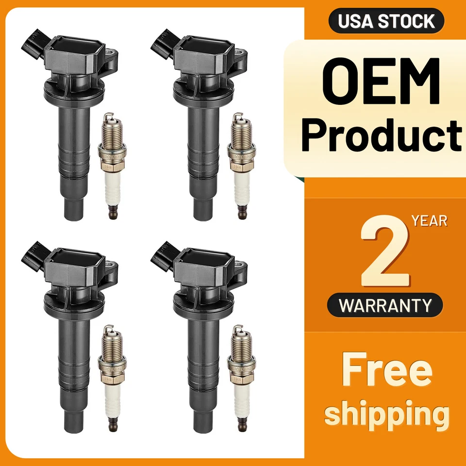 4 Ignition Coils Pack UF315 and Spark Plug For 2000-2005 Toyota Celica 1.8L L4 - Image 1 of 4