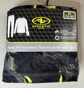 NWT Athletic Works Boys Size XL (14-16) Thermal Underwear Set Black Yellow 2 Pc - Picture 1 of 5