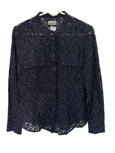 CLOSED The Original Product Women’s size M Lace Top Nave Blue Button up NWT - Picture 1 of 7