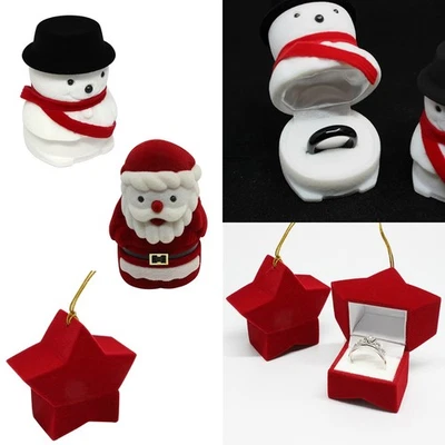 Christmas Jewellery Gift Box Earrings Ring Organiser Velvet Santa Snowman Star - Image 1 of 4