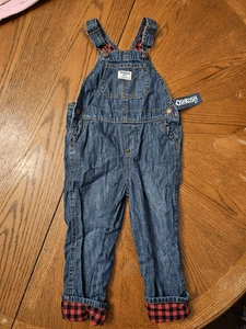 NEU Oshkosh B’Gosh Vestbak Flanell gefüttert Buffalo kariert Jeans Denim Overall 4T - Bild 1 von 4