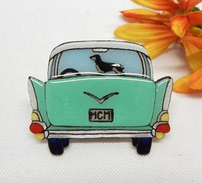 MCM RETRO 57 CHEVY & DACHSHUND DOG PIN, COLLECTIBLE PINS BY ECHO & HARA - Image 1 of 3