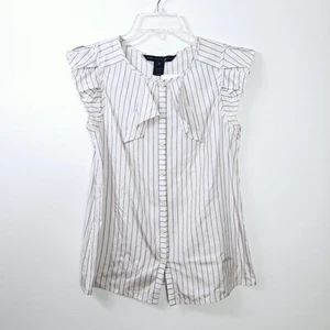 Marc By Marc Jacobs Size 0 100% Silk Ruffle Sleeveless Button Down Stripe Blouse - Picture 1 of 11