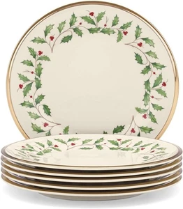 Lenox Holiday 5 Stck. 8" Salatteller Set Elfenbein Porzellan 24K Goldakzente Neu im Karton (6-2B - Bild 1 von 1