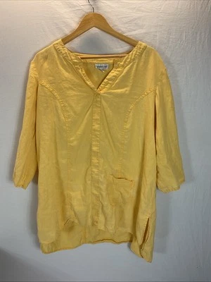 Túnica Coldwater Creek 100% Lino Mujer Talla 1X Amarilla Boho Playa Verano Foto 1 de 4