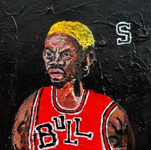 Dennis Rodman Chicago Bulls Painting Acrylic on Canvas 10x10 Sergio Santos elsan - Picture 1 of 1