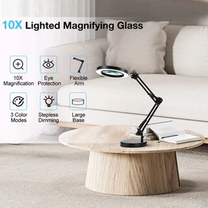 2 in 1 10x Lupe LED Leselampe mit Sockel & Klemme 3 Farbmodi - Bild 1 von 10
