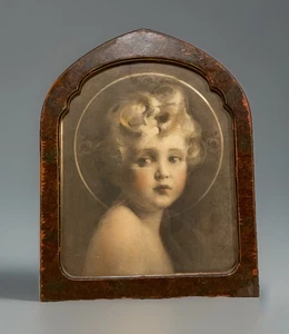 Antique “The Christ Child” Litho Print W/Wooden Cathedral Style Frame & Glass - Picture 1 of 8