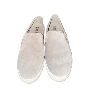 Sorel Campsneak Sneakers Women's Size 8 Light Gray Leather Slip On Shoes Casual - Picture 1 of 8