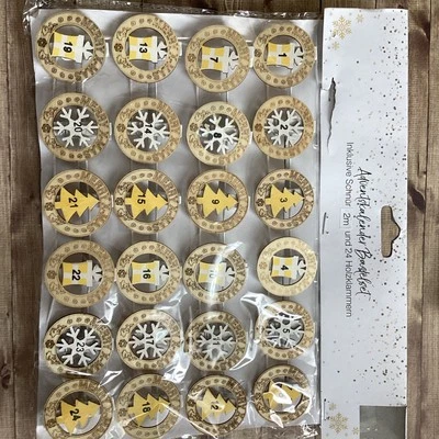 24 Dekoklammern Weihnachtskalender Kalender selbst Basteln inkl. 2m Schnur(K72) - Bild 1 von 3