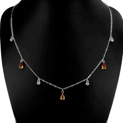 Collar de plata de ley 925 pera citrino 6x4 mm piedras preciosas naturales joyería 17 pulgadas Foto 1 de 4