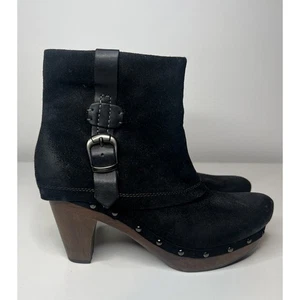 Earthies Lacarne Cuffed Booties Women's 9B Black Oiled Suede Boho Studded Clogs - Picture 1 of 9