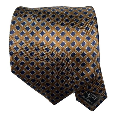 Robert Talbott Wide Silk Tie Brown Blue Geometric Pattern 1990s Y2K Vintage - Image 1 of 4