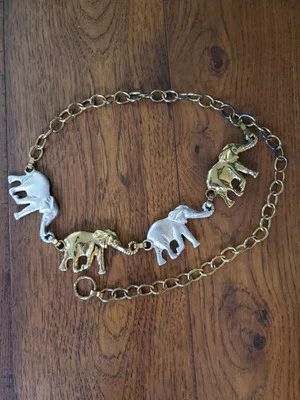 Cinturón de cintura vintage de eslabones de cadena tono dorado y plateado ELEPHANT Safari Foto 1 de 4