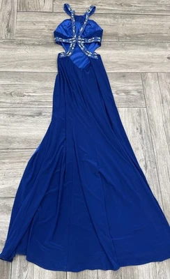 Vestido Faviana Talla 00 Azul Lentejuelas Alta Abertura Formal Vestido de Baile de graduación Foto 1 de 4