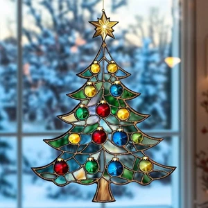 Weihnachtsbaum Sonnenfänger - Buntglas Stil Acryl Fensterbehang Ornament - Bild 1 von 8