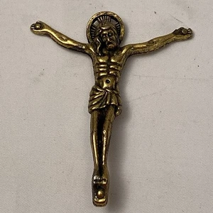 Christian 2” Jesus crucifix figure cross missing catholic Lutheran gold colored - Picture 1 of 6